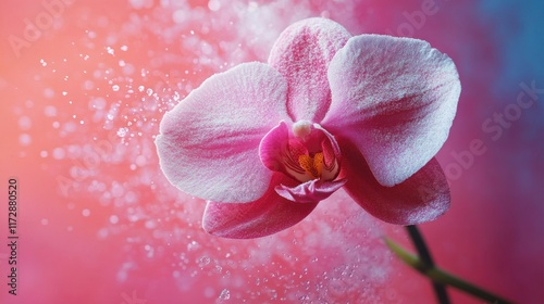 Vibrant Pink Orchid with Explosive Neon Color Splash Background