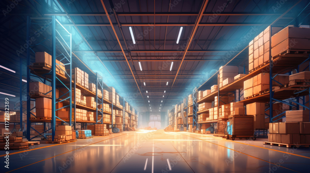 An illustration of a warehouse