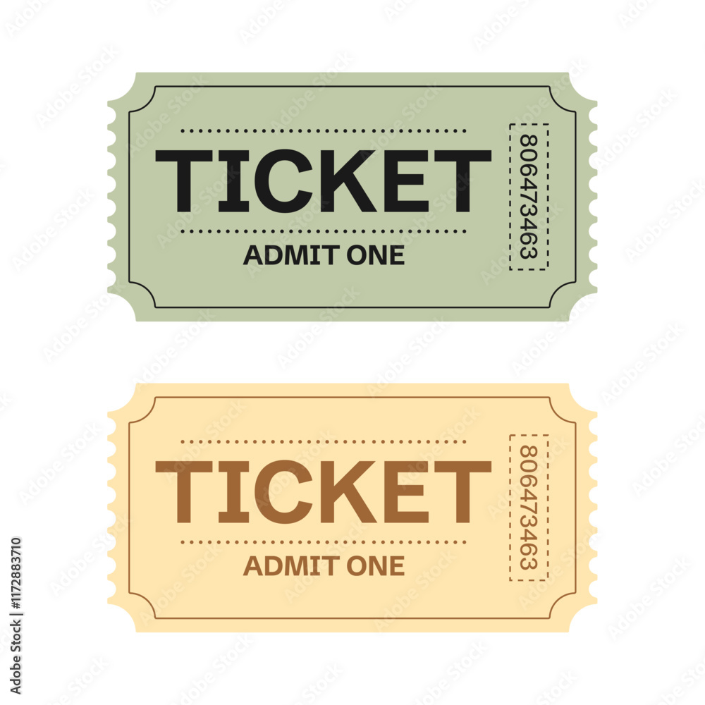 Retro ticket design template. Admit one. Tickets for cinema, movie, circus, carnival, film, festival, etc. Vector illustration.