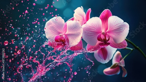 Explosive Burst of Bright Neon Pink Colors with Splashing Water