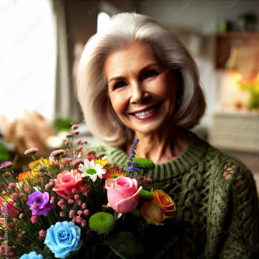portrait of a woman holding a bouquet portrait of a woman holding a bouquet