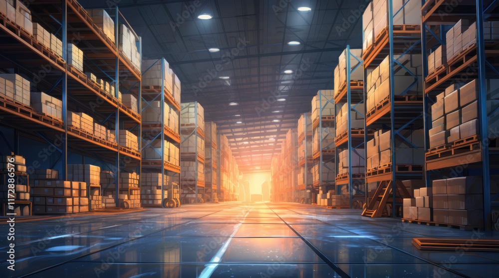 An illustration of a warehouse