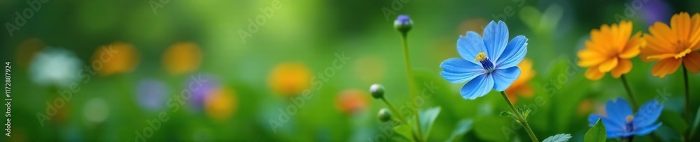delicate blue flower in a lush green garden amidst vibrant foliage and colorful flowers, blue flower, blossom, nature delicate blue flower in a lush green garden amidst vibrant foliage and colorful flowers, blue flower, blossom, nature