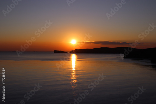Beautiful sunset at sea. Vladivostok. Russky Island.