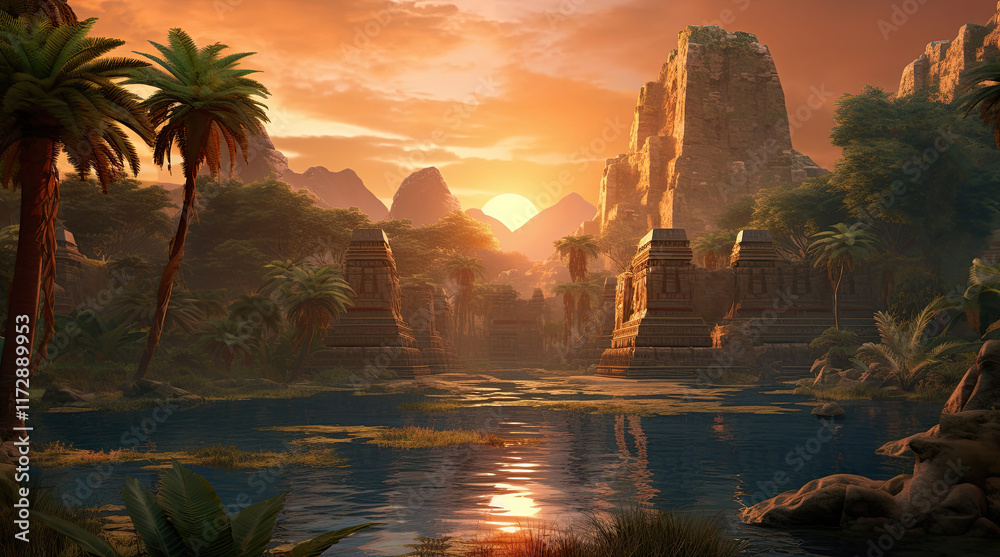 An illustration of a mysterious ancient building