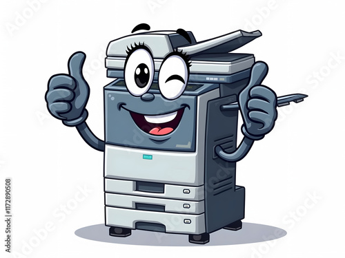 Friendly Copier Machine Cartoon Character with Big Eyes: Ideal for Logo and Monogram Designs