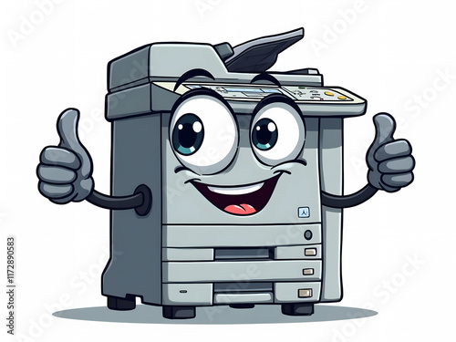 Cartoon Copier Machine Mascot with Big Eyes and Legs: Happy Photostat Illustration for Logos and Emblems photo