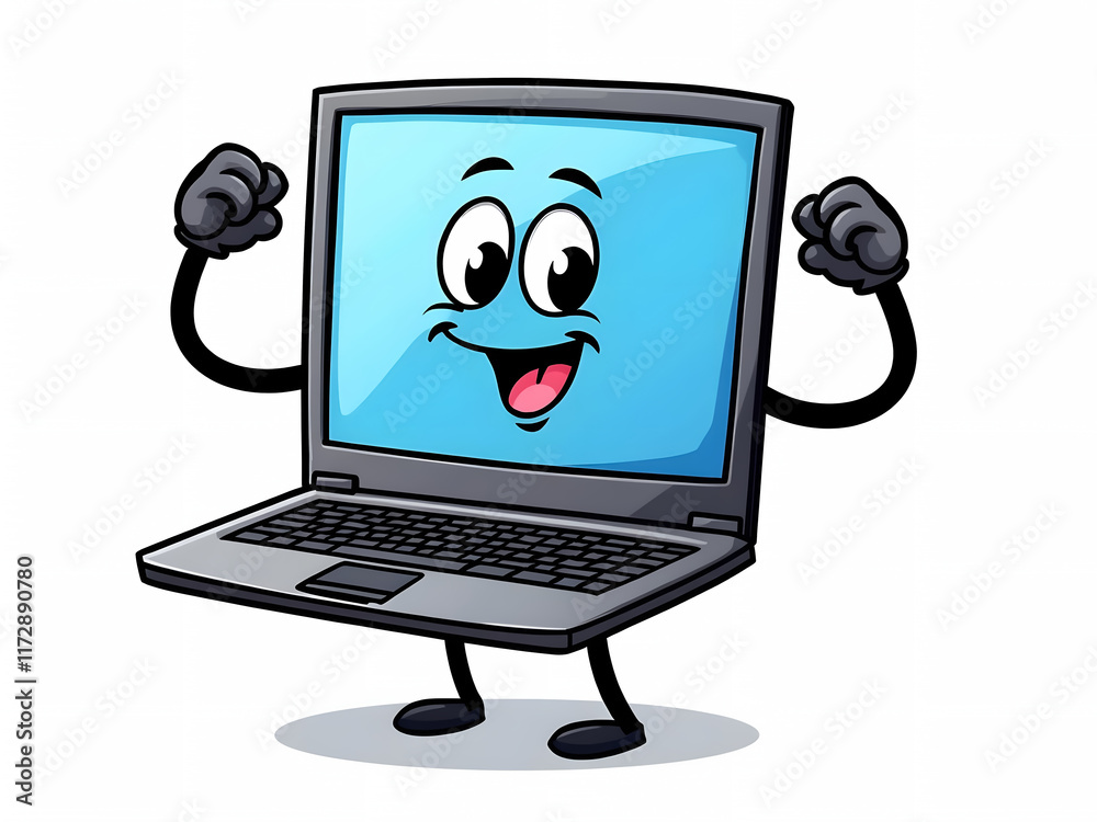 Cartoon Laptop with Cheerful Face and Confident Smile – Perfect for Logos, Mascots, and Clip Art Cartoon Laptop with Cheerful Face and Confident Smile – Perfect for Logos, Mascots, and Clip Art
