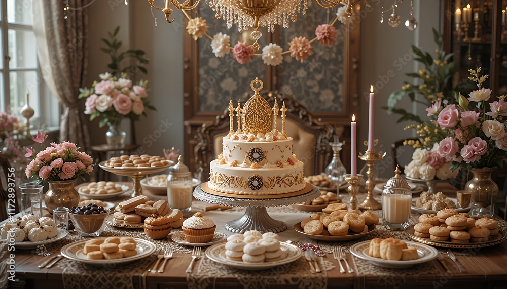 Obraz premium Lavish Eid Celebration: A Table Set for a Festive Gathering