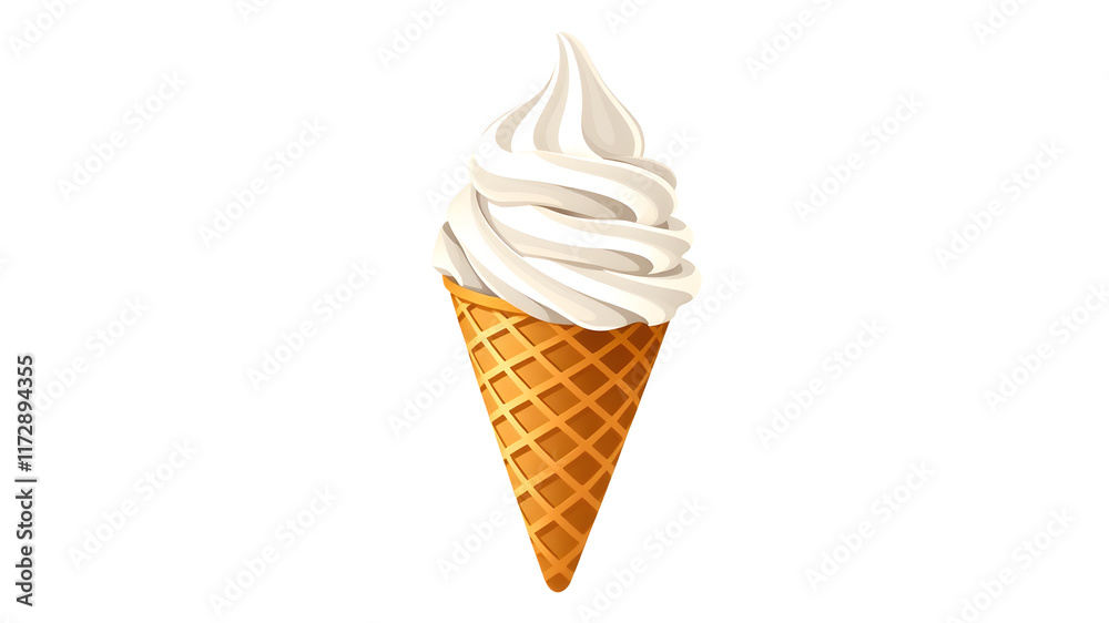 Ice cream in a waffle cone on a white background. Vector realistic illustration. Generative AI Ice cream in a waffle cone on a white background. Vector realistic illustration. Generative AI
