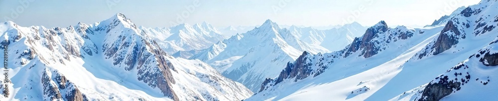Obraz premium Snow covered rocky outcrops on a mountain slope, outcrops, mountains, snow