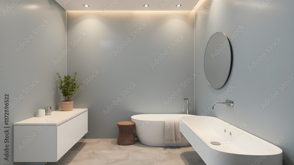 Fototapeta premium Interior modern colored bathroom, Minimalism. Generative AI