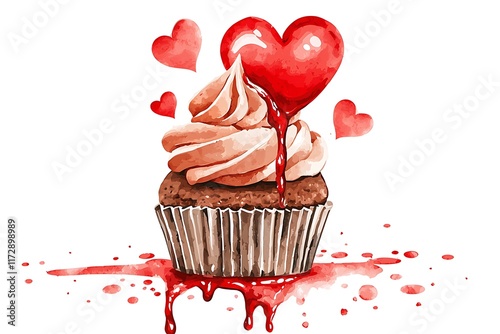 Valentine's day whimsical cupcake art sweet heartfelt watercolor bakery desserts photo