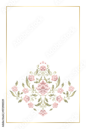 Wedding invitation and announcement card with ornament in Arabian style. Arabesque pattern. Eastern ethnic ornament. Elegant texture for backgrounds. Design template.