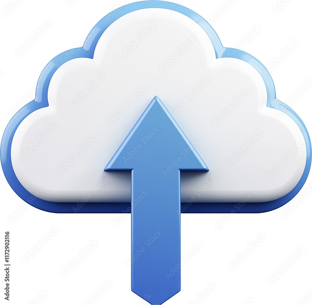 Cloud upload icon in 3D with blue and white design Cloud upload icon in 3D with blue and white design