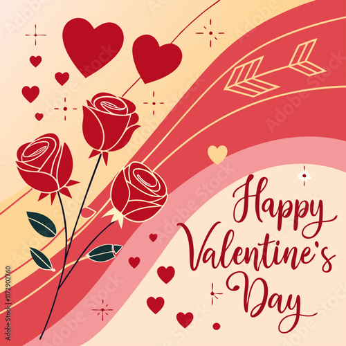 Romantic Valentine's Day Arrangement with Roses and Heart Decorations