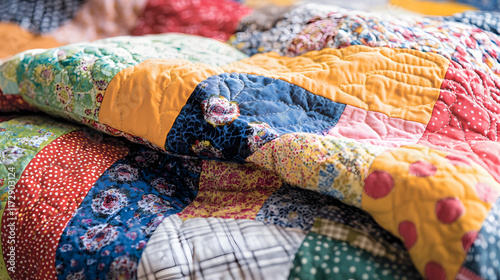 A Charming Quilt Patchwork Combining Playful Colorful Blocks with Multi-Fabric Styles for a Delightful Creative Piece photo