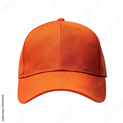 orange baseball cap close up view isolated on a white background