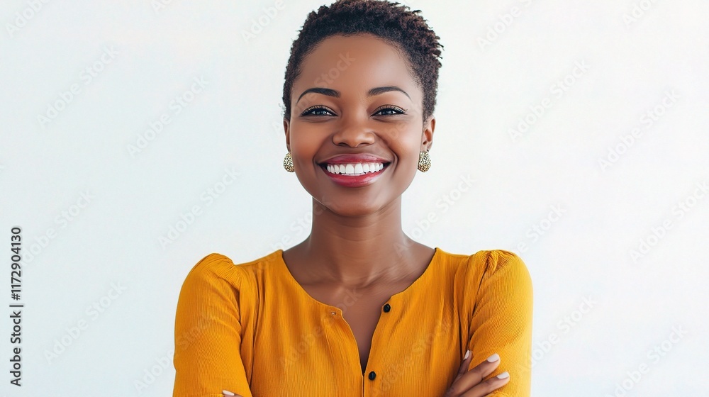Bright Smiling Woman with Arms Folded in Casual Portrait