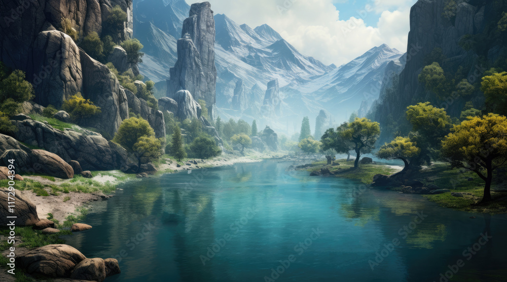 A view of a river and rock mountains