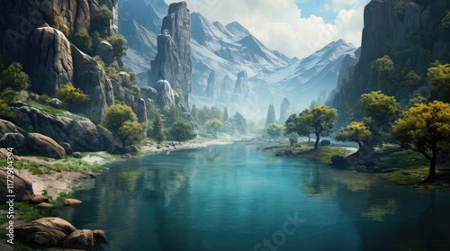 Obraz na płótnie A view of a river and rock mountains w salonie