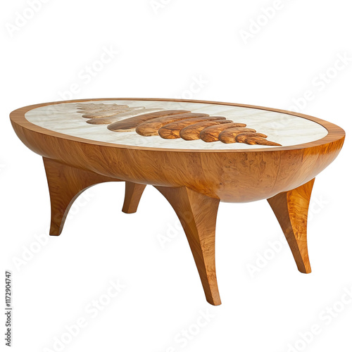Elegant Table: A sophisticated wooden table showcases meticulous craftsmanship, featuring a beautifully inlaid design and a smooth, inviting surface.