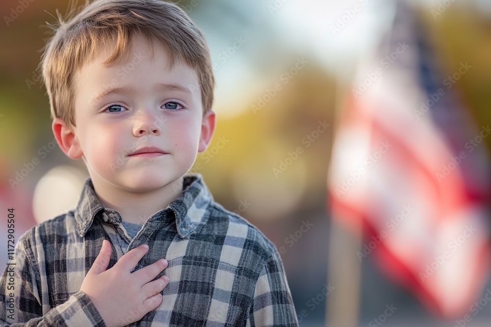 Young boy with sincere expression pledges allegiance, heartfelt Young boy with sincere expression pledges allegiance, heartfelt