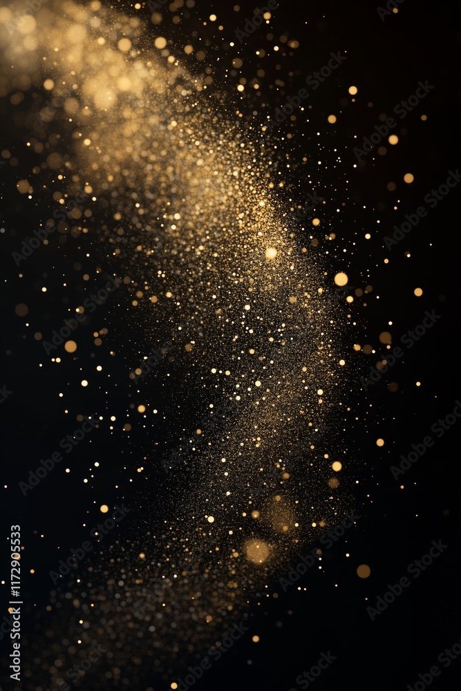 Abstract depiction of shimmering golden particles dispersed against a dark background, creating a sense of magic and elegance. Abstract depiction of shimmering golden particles dispersed against a dark background, creating a sense of magic and elegance.