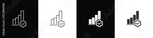 Bar chart icon. Growth graph icon with gear. Business chart. Financial rise up. Increase profit. Economic graphic growth arrow rising. Chart icon in black, white and transparent background.