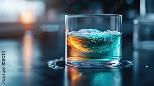 A vibrant mix of colors swirls energetically inside a drinking glass, illustrating dynamic movement and the play of light with stunning visual appeal. photo