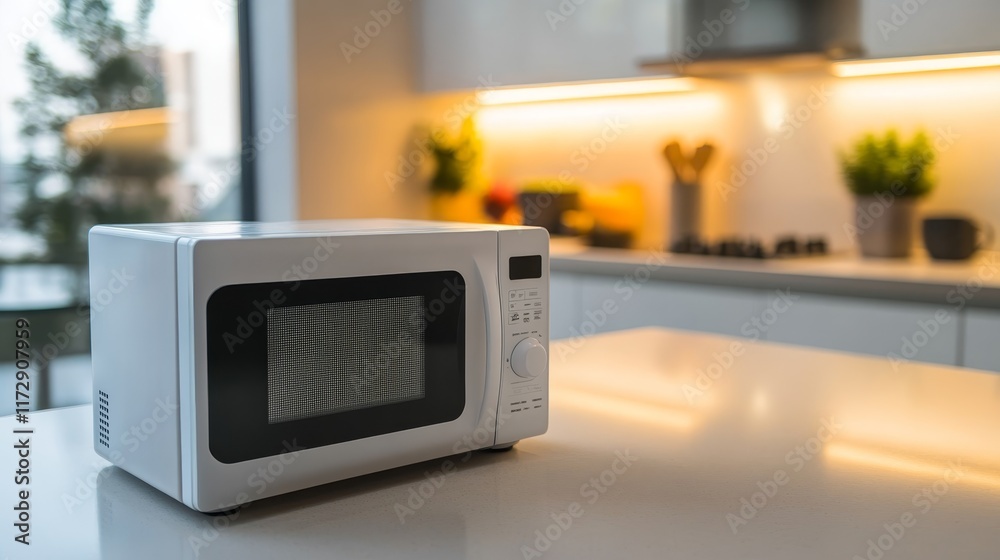 Fototapeta premium A modern microwave on a kitchen countertop, showcasing sleek design and functionality.