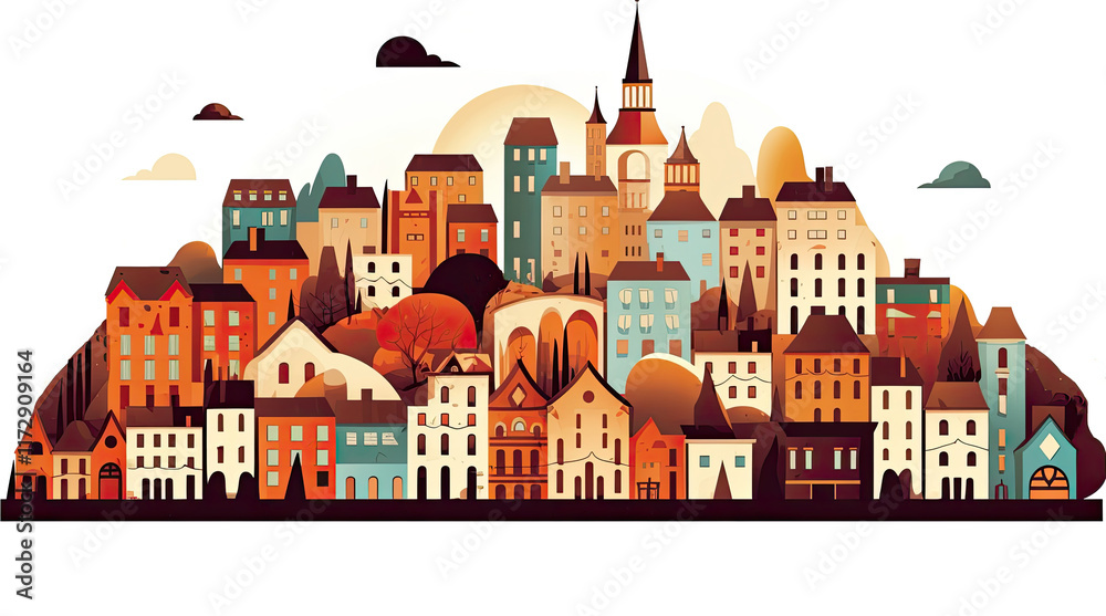 An illustration of city buildings isolated on a white background