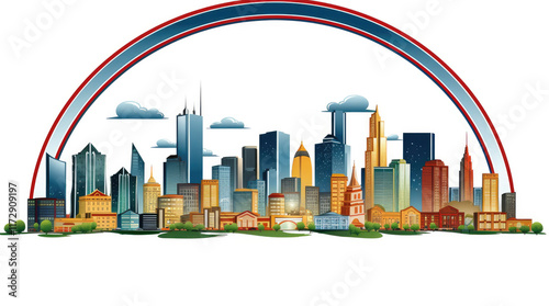 Obraz na płótnie An illustration of modern city buildings isolated on a white background w salonie