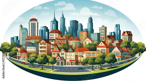 Obraz na płótnie An illustration of modern city buildings isolated on a white background w salonie