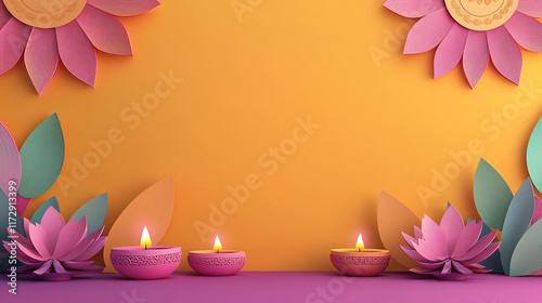 A Diwali-themed background perfect for a product photoshoot, with festive elements and space on the right for text, ideal for banners or card displays.

 photo