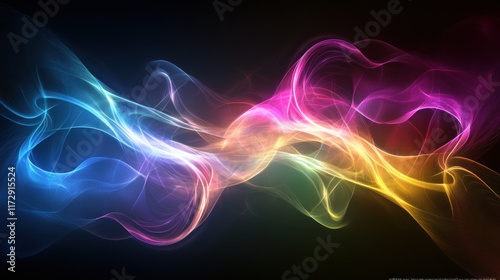 Abstract colorful smoke swirls on black background.