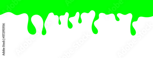 Dripping green goo with splashes and blot effects. Mucus texture blobs. Flat vector illustration isolated on white background. Green slime splashes, Cartoon set of fluid mucus drops