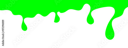 Dripping green goo with splashes and blot effects. Mucus texture blobs. Flat vector illustration isolated on white background. Green slime splashes, Cartoon set of fluid mucus drops