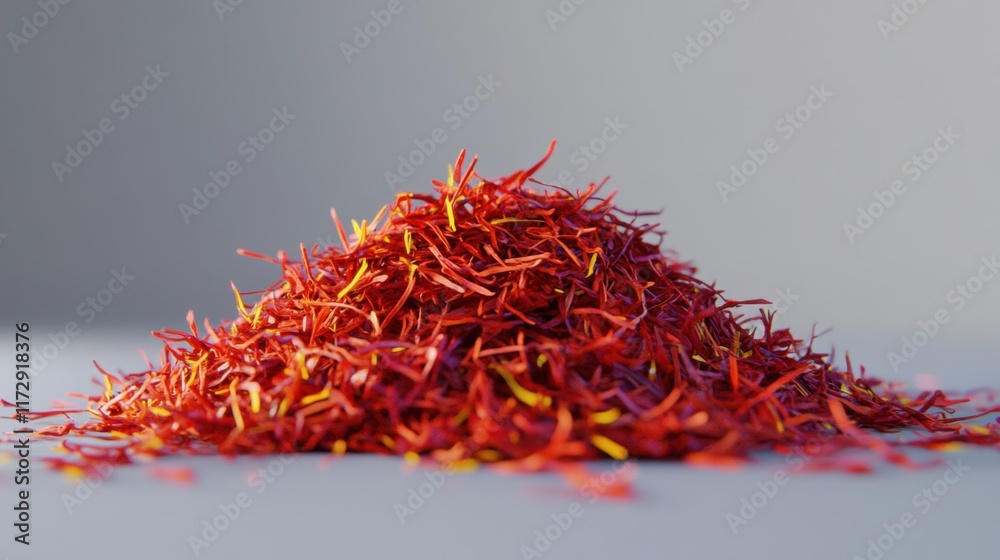Naklejka premium Saffron showcases vibrant color and intricate texture, highlighting its essential role in culinary traditions and cultural dishes