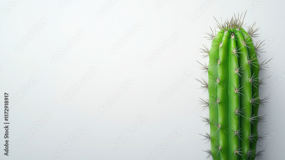 Naklejka premium single cactus with sharp spines, isolated on a white background