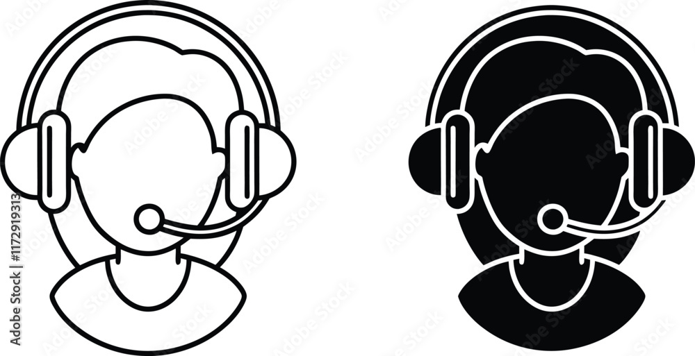 Customer Support Agent Icons Outline and Solid Versions Customer Support Agent Icons Outline and Solid Versions