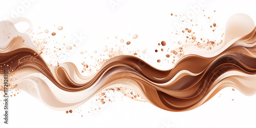 Coffee abstract background in beige and brown tones on a white background, soft waves	
