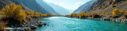 Calm turquoise waters of Katun river flowing through Alashan Plateau, river flow, alashan plateau photo