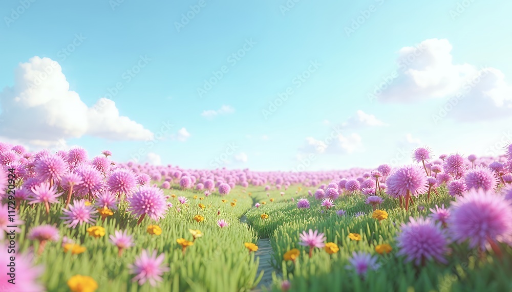 Pink Flower Field: A Serene, Dreamlike Landscape Pink Flower Field: A Serene, Dreamlike Landscape