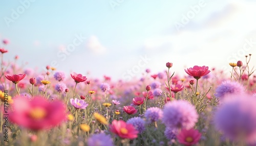 Serene Pink Cosmos Flower Field: A Pastel Dream