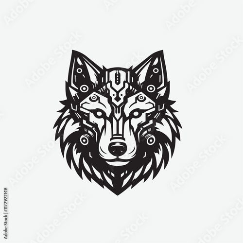 Cyberpunk wolf head hand drawn illustration artwork