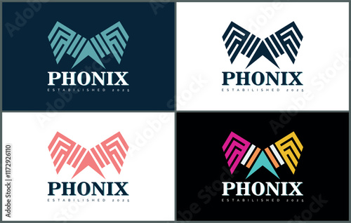 wings flying phoenix falcon bird line geometric shapes modern logo set design template