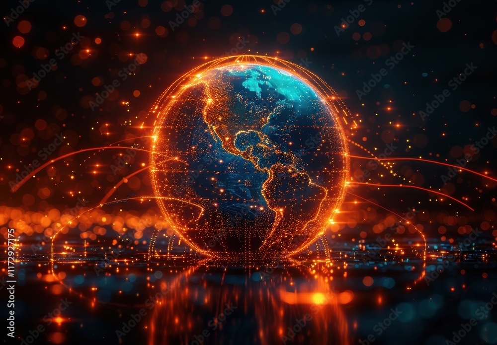 A glowing globe with a blue and red America on it A glowing globe with a blue and red America on it