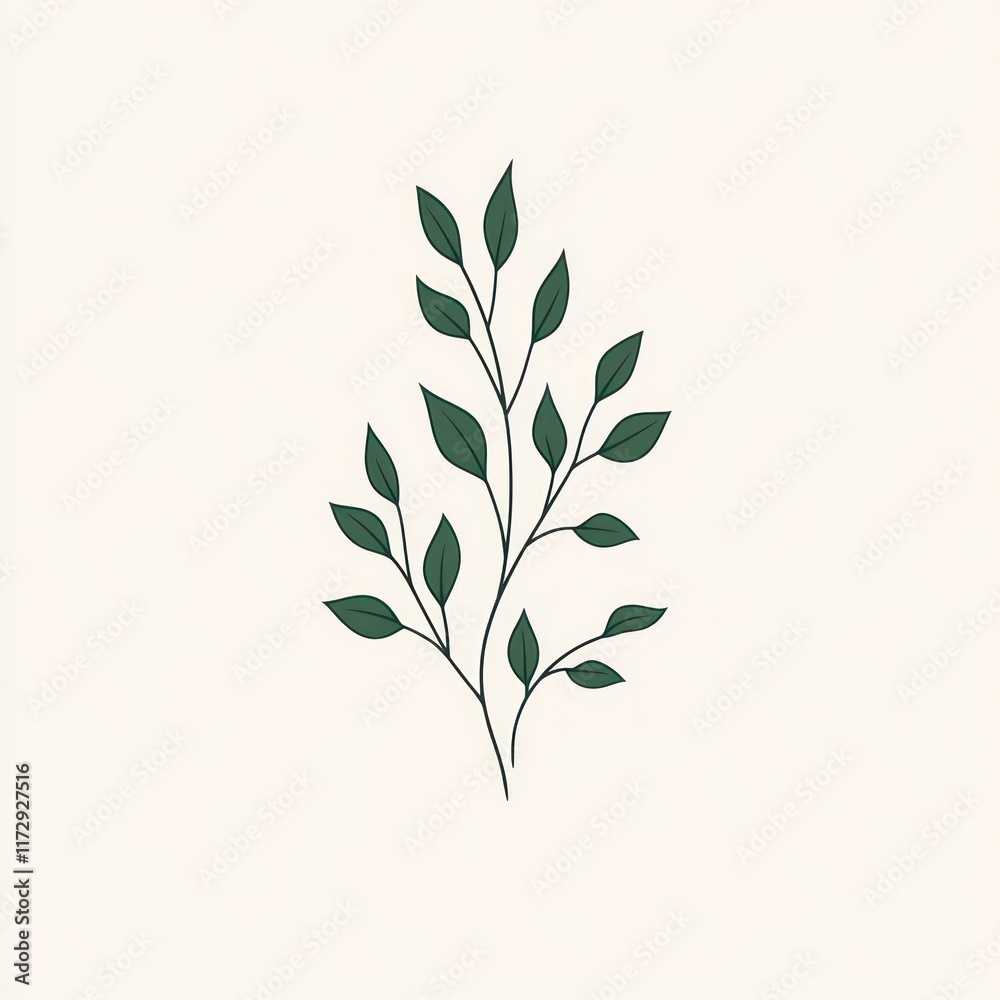 Fototapeta premium Simple Green Branch With Delicate Leaves Design