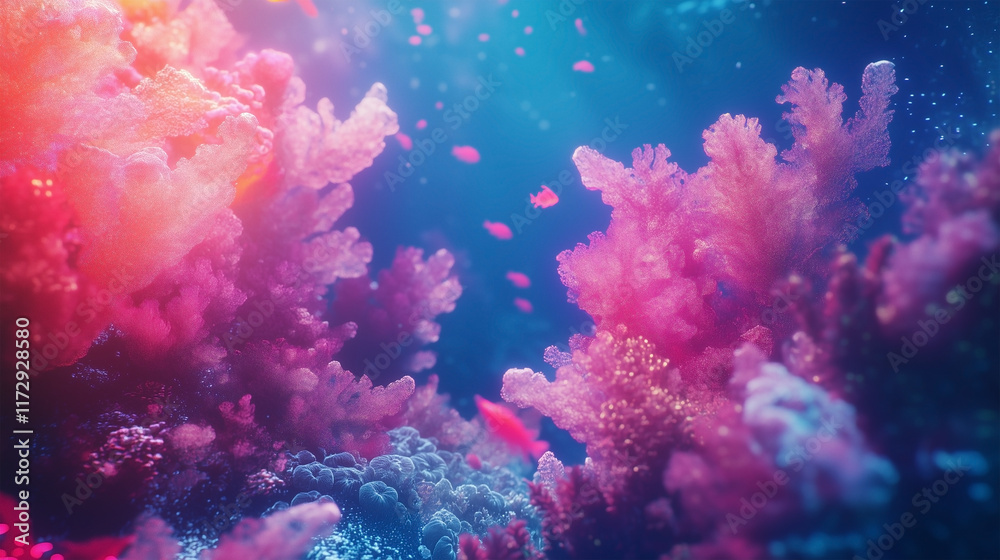 Fototapeta premium A coral reef with pink and white coral and fish